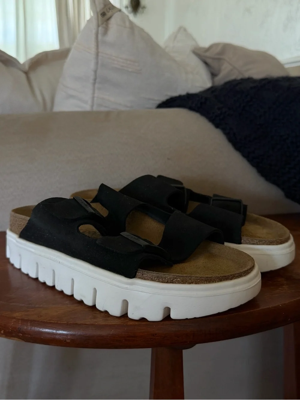 Bikenstock Papillio Black Suede Platform Slide Sandals